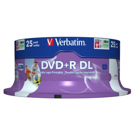 Verbatim DVD+R Doble Capa 8,5GB 8x 25 Pack Spindle Matt Inkjet Printable